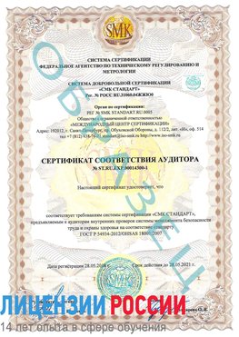 Образец сертификата соответствия аудитора №ST.RU.EXP.00014300-1 Выкса Сертификат OHSAS 18001